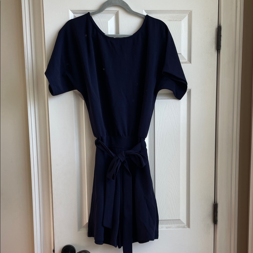 Women’s Navy Short Sleeve Romper with Waist Tie M